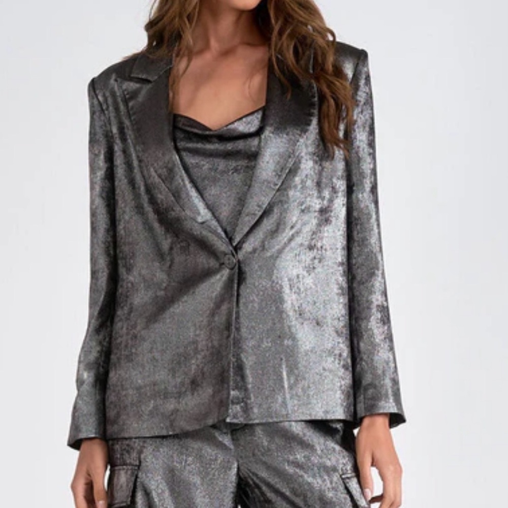 a new day Shimmering Silver Metallic Blazer Women’s Size S - Picture 12 of 16
